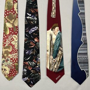 Lot of 4 Vintage Ties Givenchy M, Bugatti, Emilio Ponti‎ & Norman Rockwall Golf
